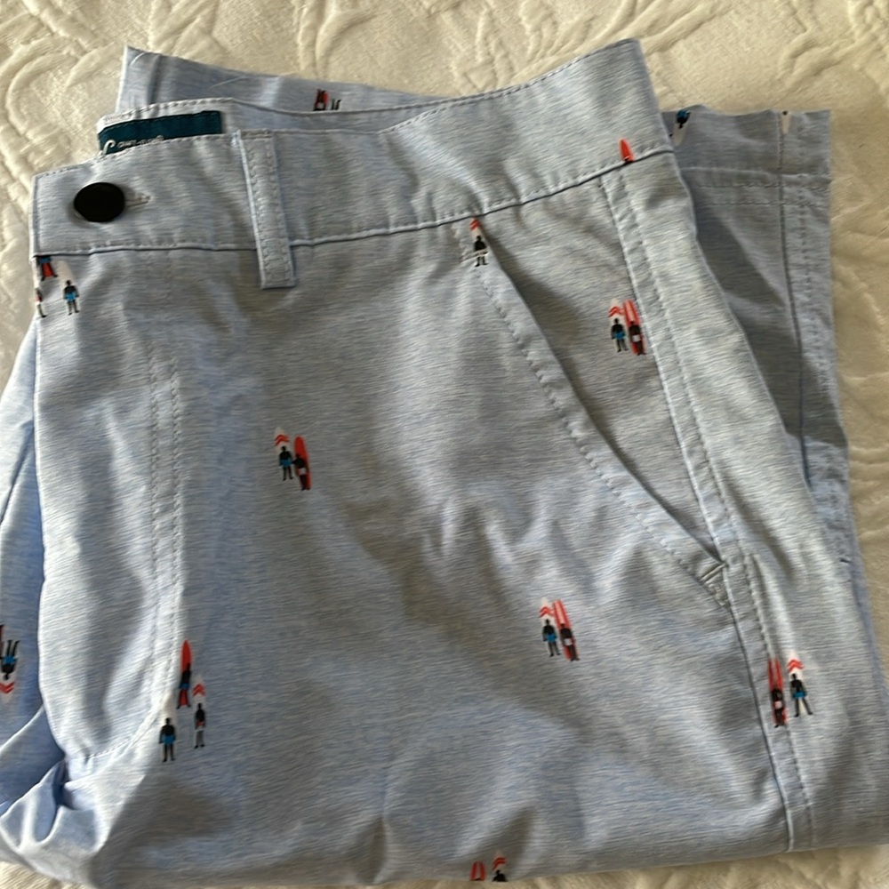 Voyage Alpine Shorts Mens Size 32 Surfboard Hawaiian Blue Chambray Flat Front